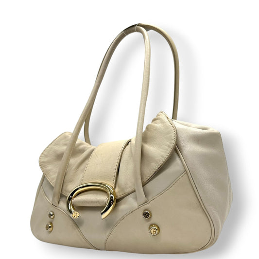 フランチェスコビアジア ハンドバッグ ショルダーバッグ ワンショルダー 肩掛け フラップ ギャザー レザー 本革 アイボリー C型リング ゴールド金具 レディース おしゃれ エレガント フェミニン 高級感 パーティ デート お出かけ s97