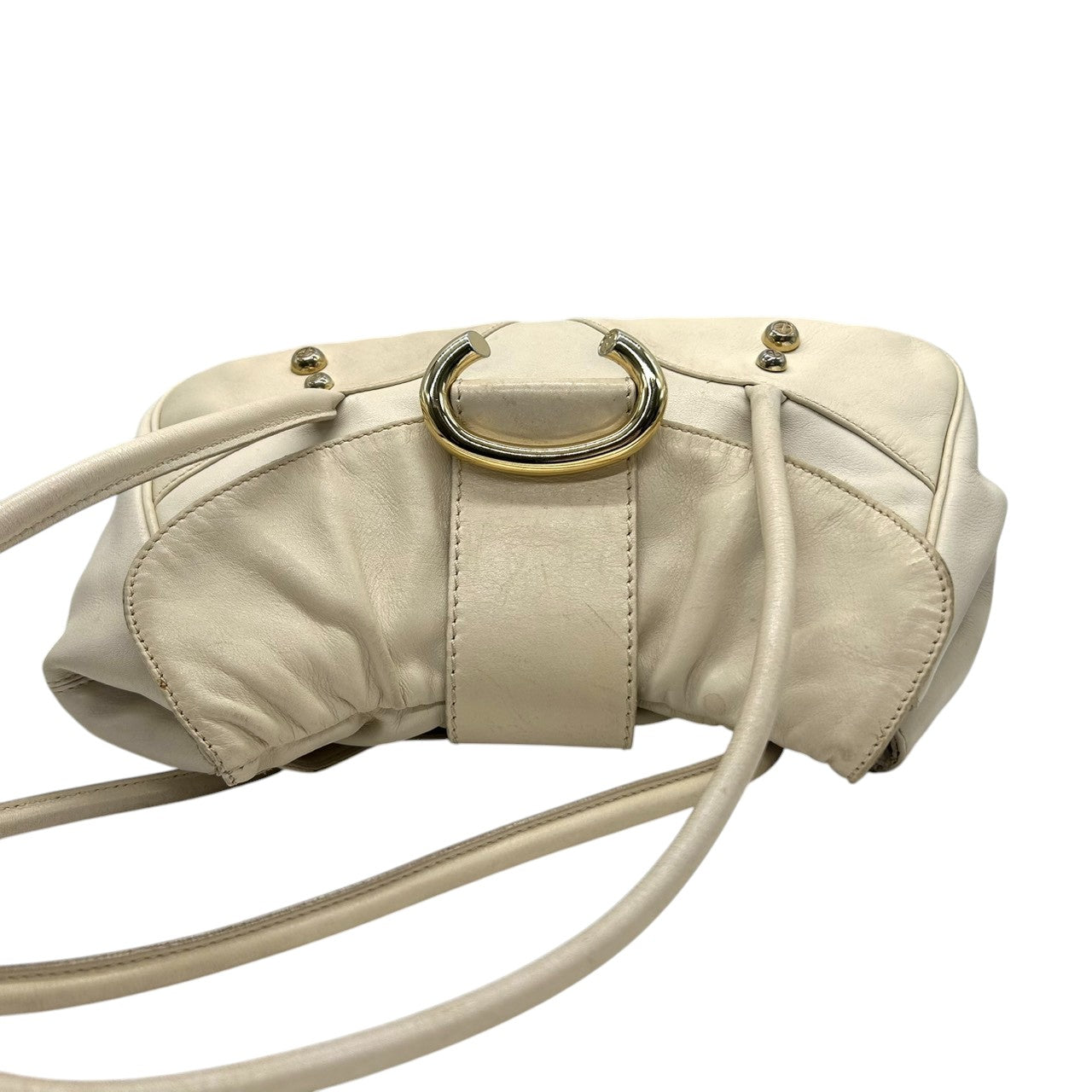 フランチェスコビアジア ハンドバッグ ショルダーバッグ ワンショルダー 肩掛け フラップ ギャザー レザー 本革 アイボリー C型リング ゴールド金具 レディース おしゃれ エレガント フェミニン 高級感 パーティ デート お出かけ s97