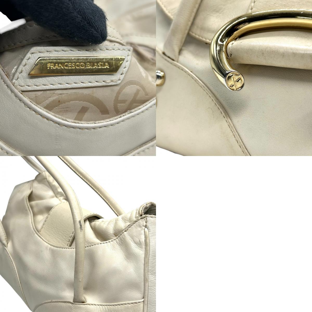 フランチェスコビアジア ハンドバッグ ショルダーバッグ ワンショルダー 肩掛け フラップ ギャザー レザー 本革 アイボリー C型リング ゴールド金具 レディース おしゃれ エレガント フェミニン 高級感 パーティ デート お出かけ s97