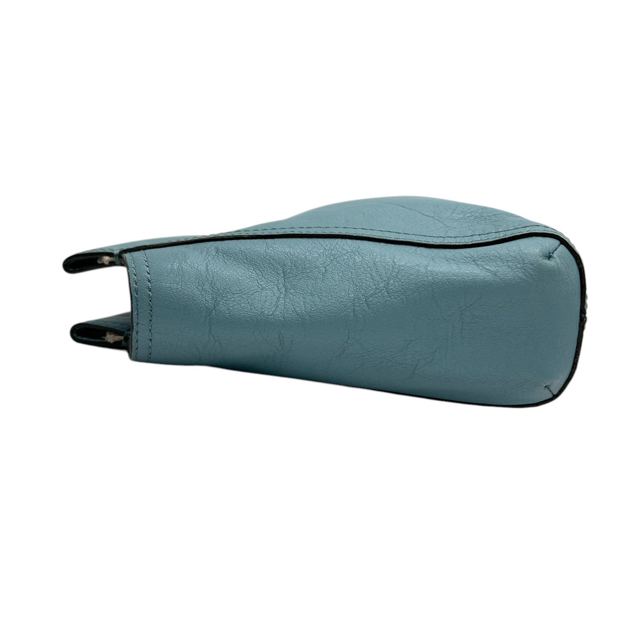 【美品】コーチ COACH ハンドバッグ クラッチバッグ 2WAY カットアウトハンドル レザー 本革 くすみブルー 水色 ライトブルー ゴールド金具 ロゴ レディース エレガント フェミニン パーティ カジュアル s97