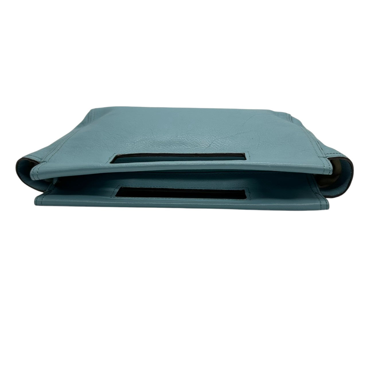 【美品】コーチ COACH ハンドバッグ クラッチバッグ 2WAY カットアウトハンドル レザー 本革 くすみブルー 水色 ライトブルー ゴールド金具 ロゴ レディース エレガント フェミニン パーティ カジュアル s97