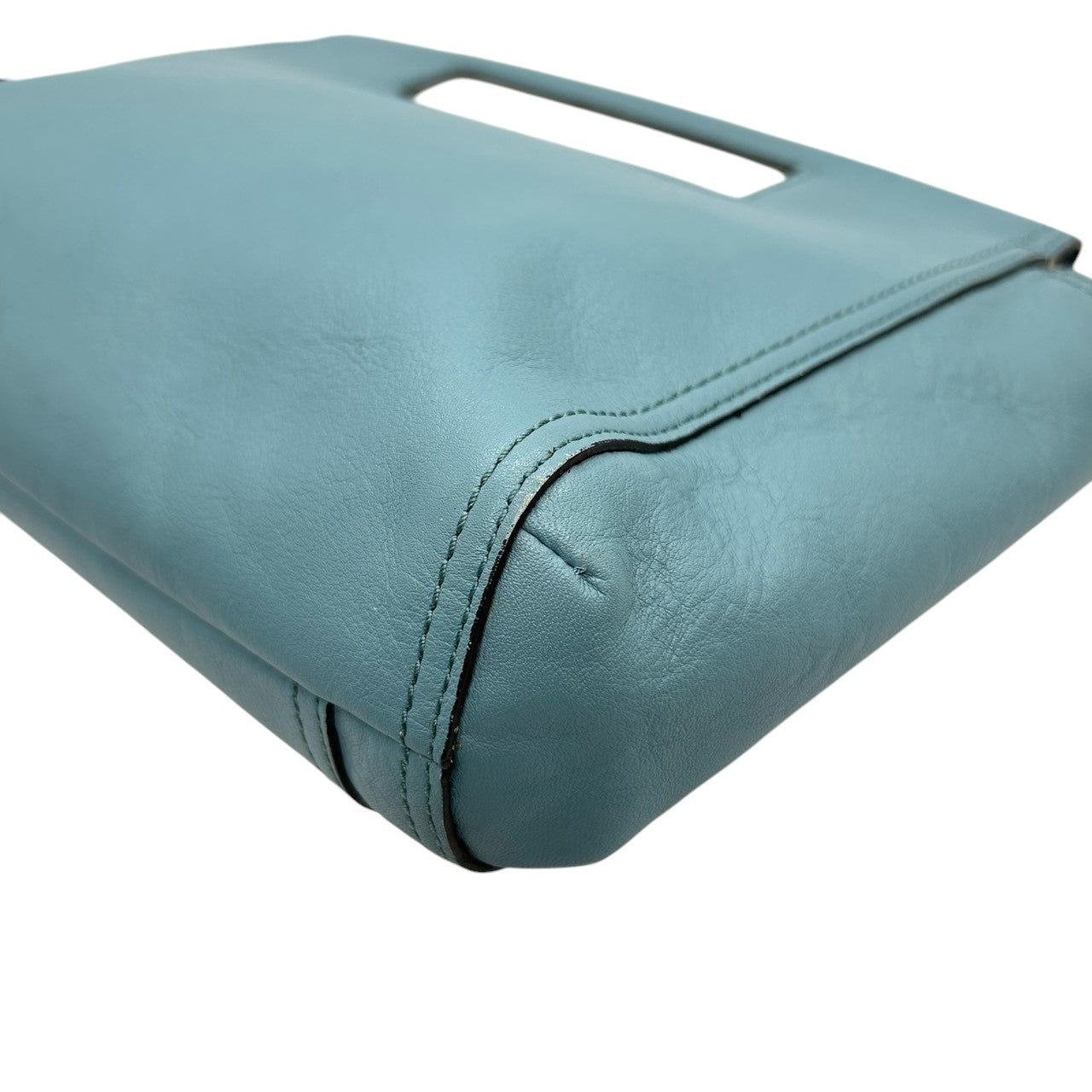 【美品】コーチ COACH ハンドバッグ クラッチバッグ 2WAY カットアウトハンドル レザー 本革 くすみブルー 水色 ライトブルー ゴールド金具 ロゴ レディース エレガント フェミニン パーティ カジュアル s97