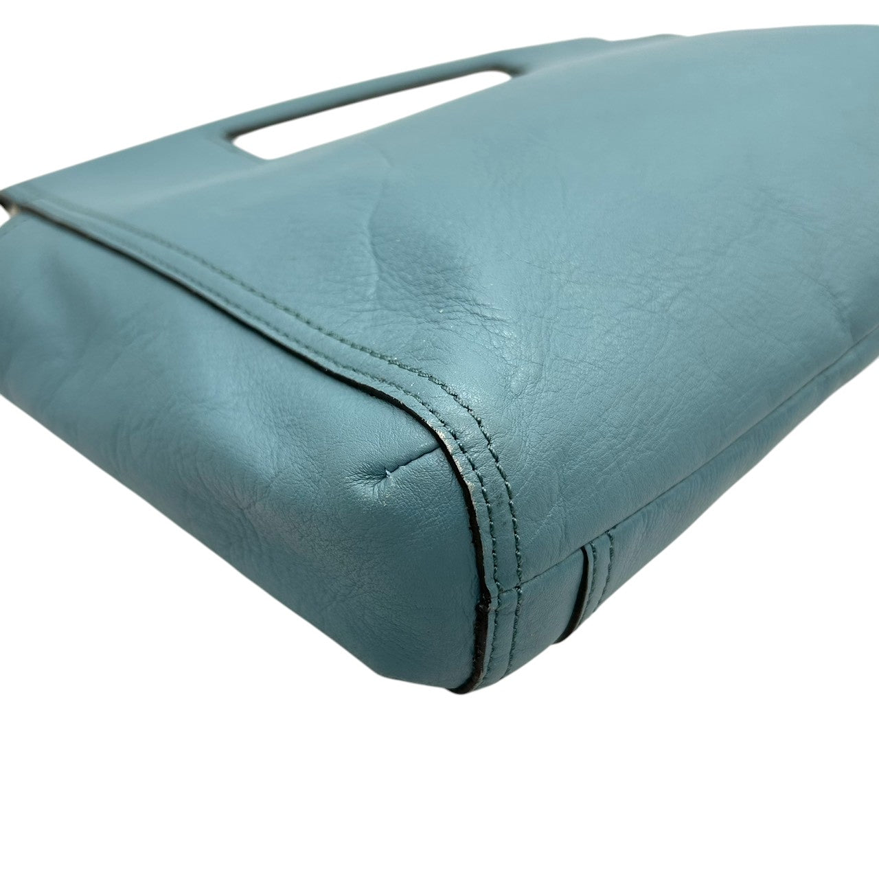 【美品】コーチ COACH ハンドバッグ クラッチバッグ 2WAY カットアウトハンドル レザー 本革 くすみブルー 水色 ライトブルー ゴールド金具 ロゴ レディース エレガント フェミニン パーティ カジュアル s97