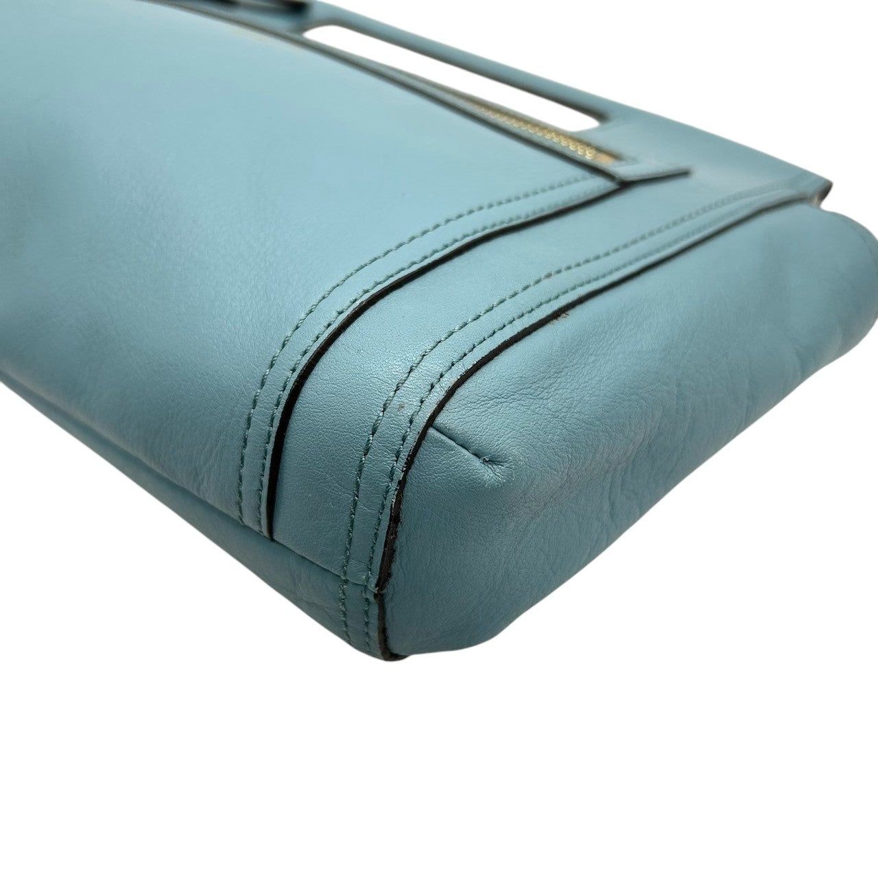 【美品】コーチ COACH ハンドバッグ クラッチバッグ 2WAY カットアウトハンドル レザー 本革 くすみブルー 水色 ライトブルー ゴールド金具 ロゴ レディース エレガント フェミニン パーティ カジュアル s97