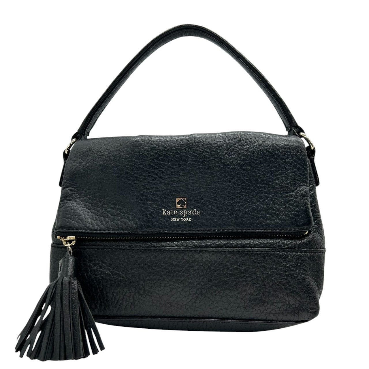【美品】ケイトスペード 2WAY ハンドバッグ ショルダーバッグ フラップ 斜め掛け可 クラッチバッグ タッセル シボ革 レザー ブラック ロゴ レディース ゴールド金具 エレガント フォーマル デート パーティ s70