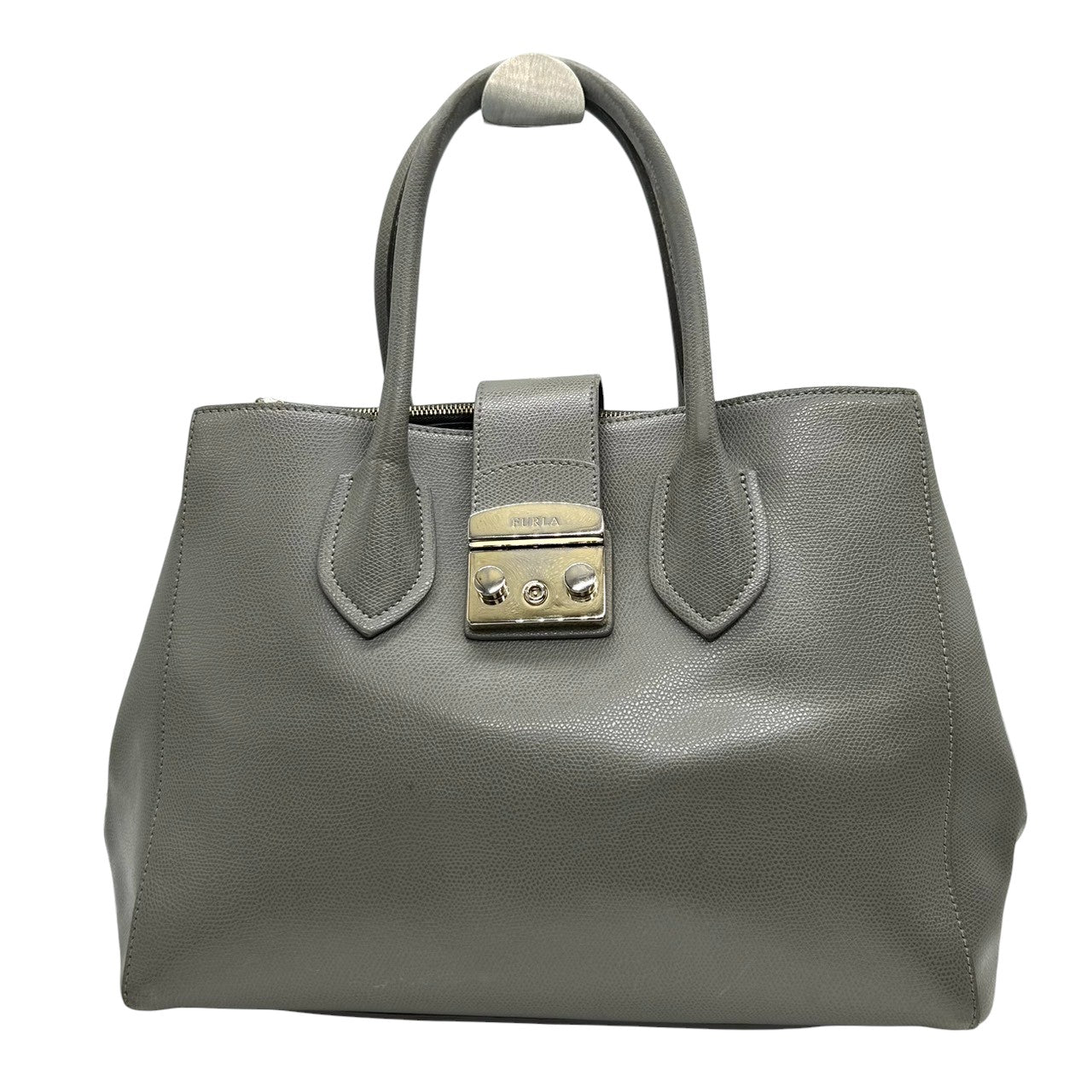 【美品】フルラ FURLA テッサ TESSA ハンドバッグ トートバッグ 自立可 A4収納可 レザー 本革 サフィアーノ グレー シルバー金具 プッシュロック レディース 通勤 通学 ビジネス フォーマル エレガント s70