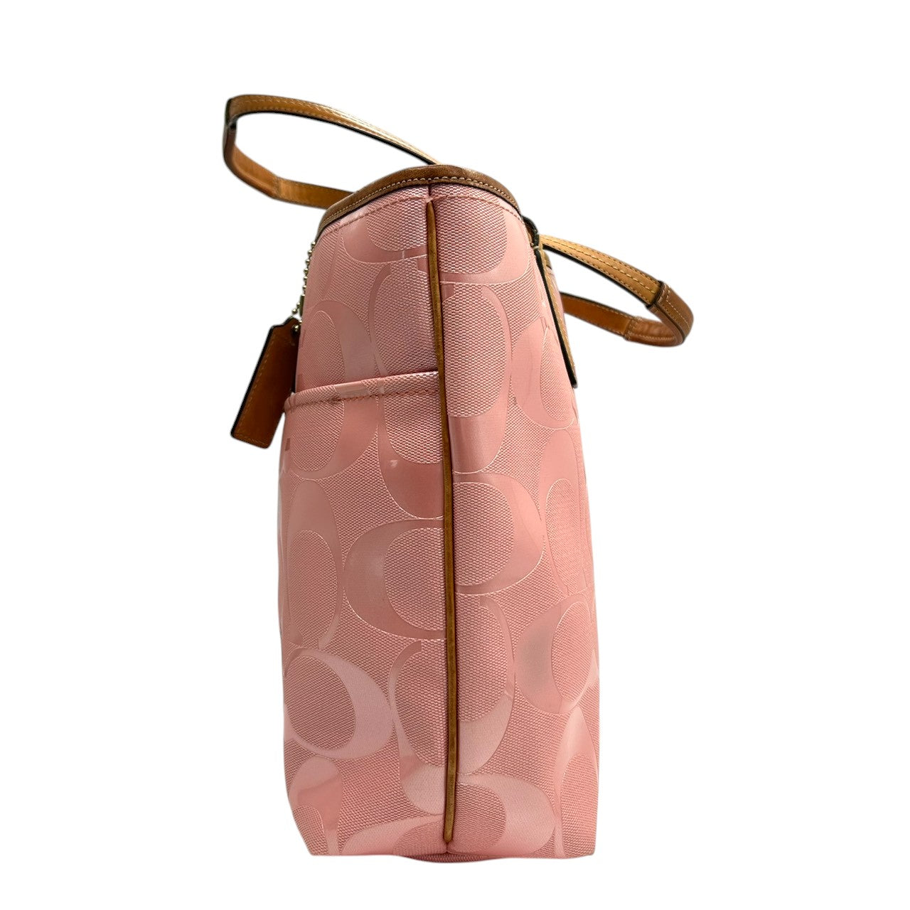 【美品】コーチ トートバッグ ハンドバッグ ワンショルダー F23621 A4収納可 シグネチャー PVC パテント レザー ピンク ブラウン レディース 大容量 軽量 通勤 通学 カジュアル フェミニン かわいい s80トートバッグ