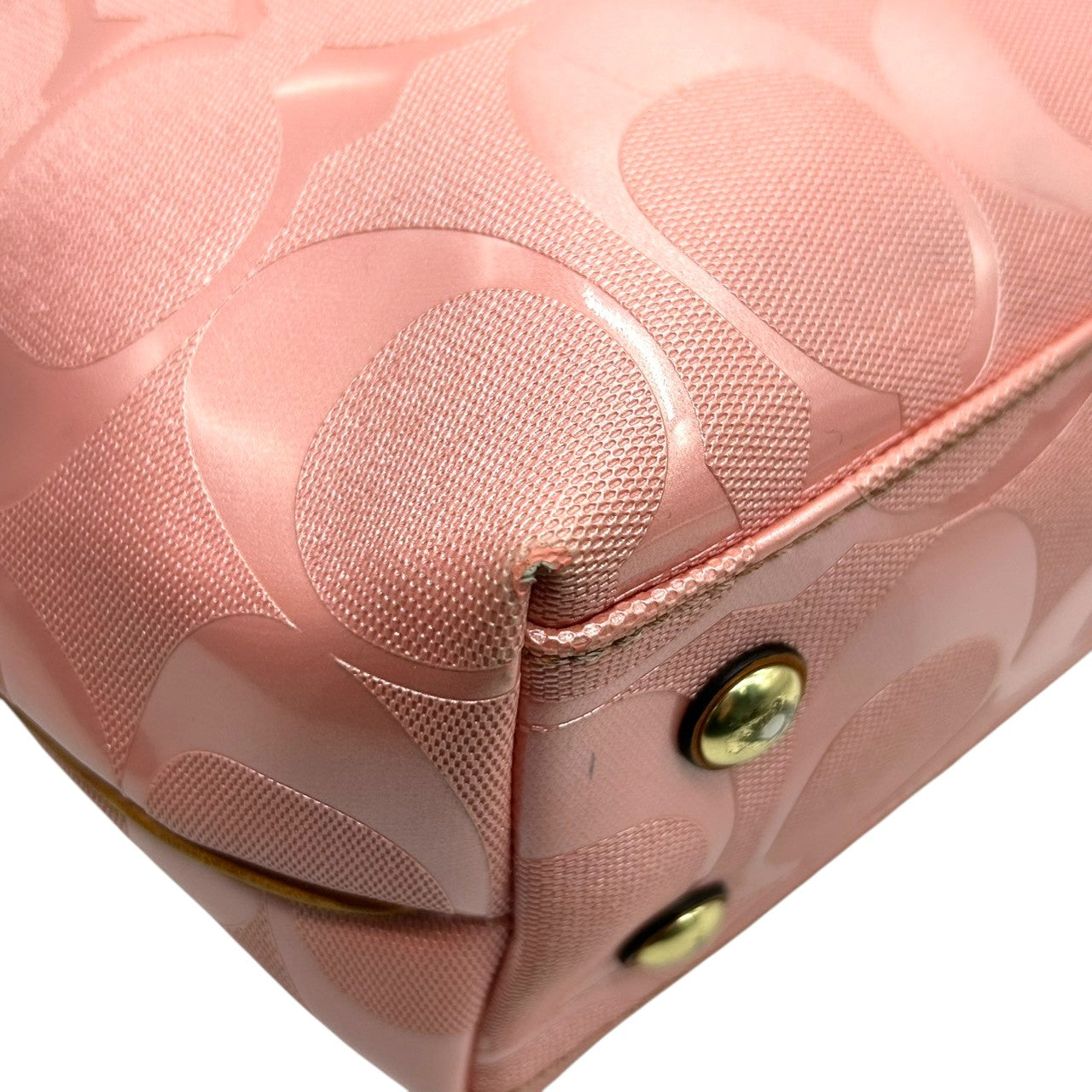 【美品】コーチ トートバッグ ハンドバッグ ワンショルダー F23621 A4収納可 シグネチャー PVC パテント レザー ピンク ブラウン レディース 大容量 軽量 通勤 通学 カジュアル フェミニン かわいい s80トートバッグ