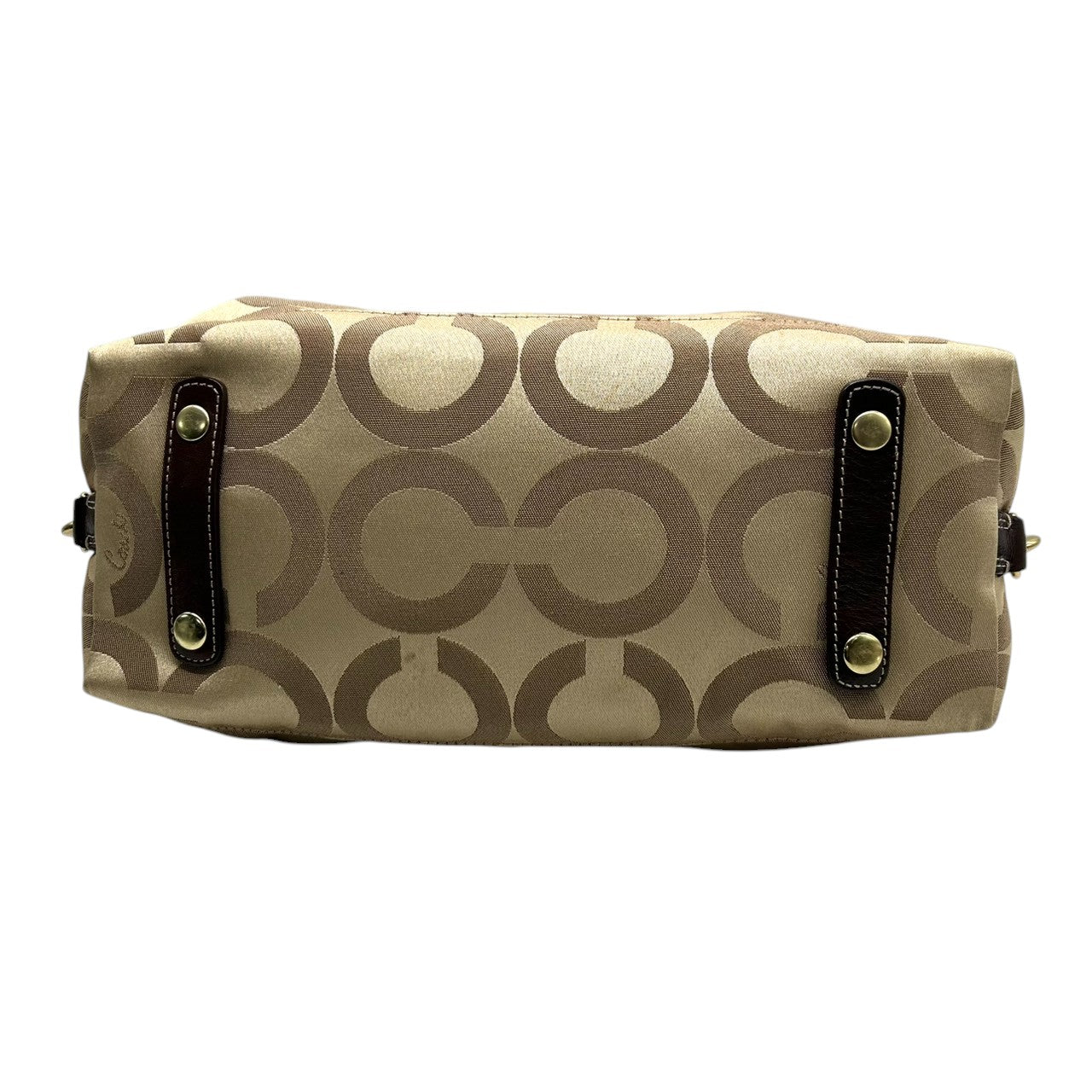 コーチ COACH ハンドバッグ ミニボストン サッチェル シグネチャー オプアート キャンバス パテント レザー ブラウン ベージュ レディース ゴールド金具 ロゴ エレガント フェミニン クラシック コンパクト s80