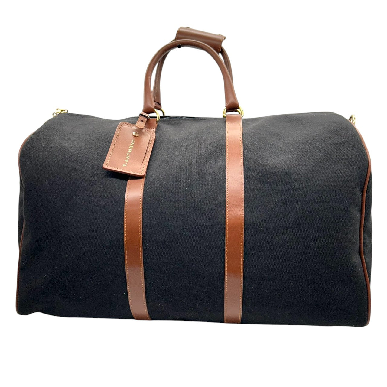 【美品】ティーアンソニー ボストンバッグ 2WAY ショルダーバッグ 斜め掛け可 大容量 旅行鞄 トラベル キャンバス レザー ブラック ブラウン メンズ レディース ユニセックス 出張 ゴルフ クラシック エレガント ネームタグ付き X3