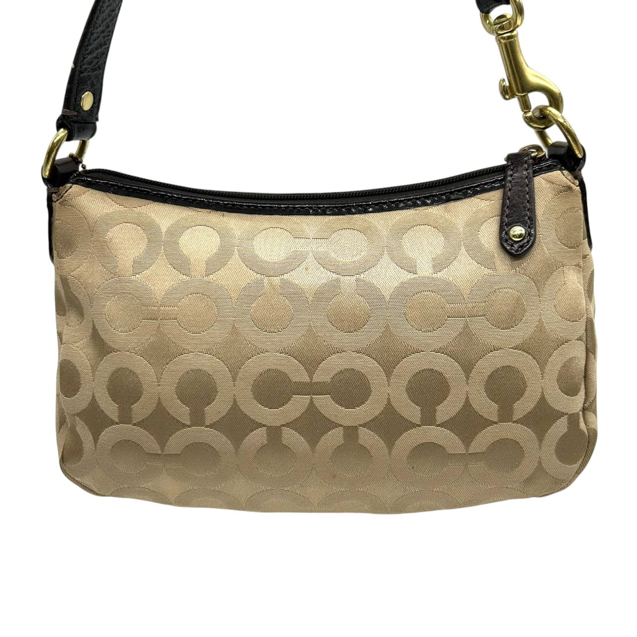 コーチ COACH ハンドバッグ アクセサリーポーチ ワンショルダー 43265 オプアート シグネチャー キャンバス パテント レザー ベージュ ダークブラウン レディース ホース&キャリッジ ゴールド金具 フェミニン エレガント クラシック s80