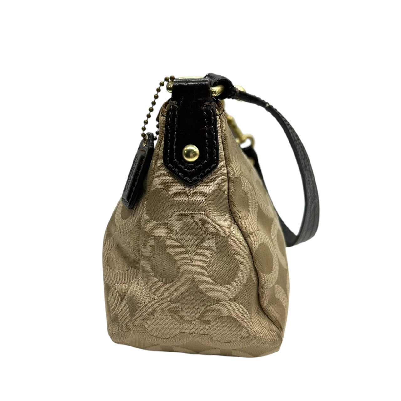 コーチ COACH ハンドバッグ アクセサリーポーチ ワンショルダー 43265 オプアート シグネチャー キャンバス パテント レザー ベージュ ダークブラウン レディース ホース&キャリッジ ゴールド金具 フェミニン エレガント クラシック s80