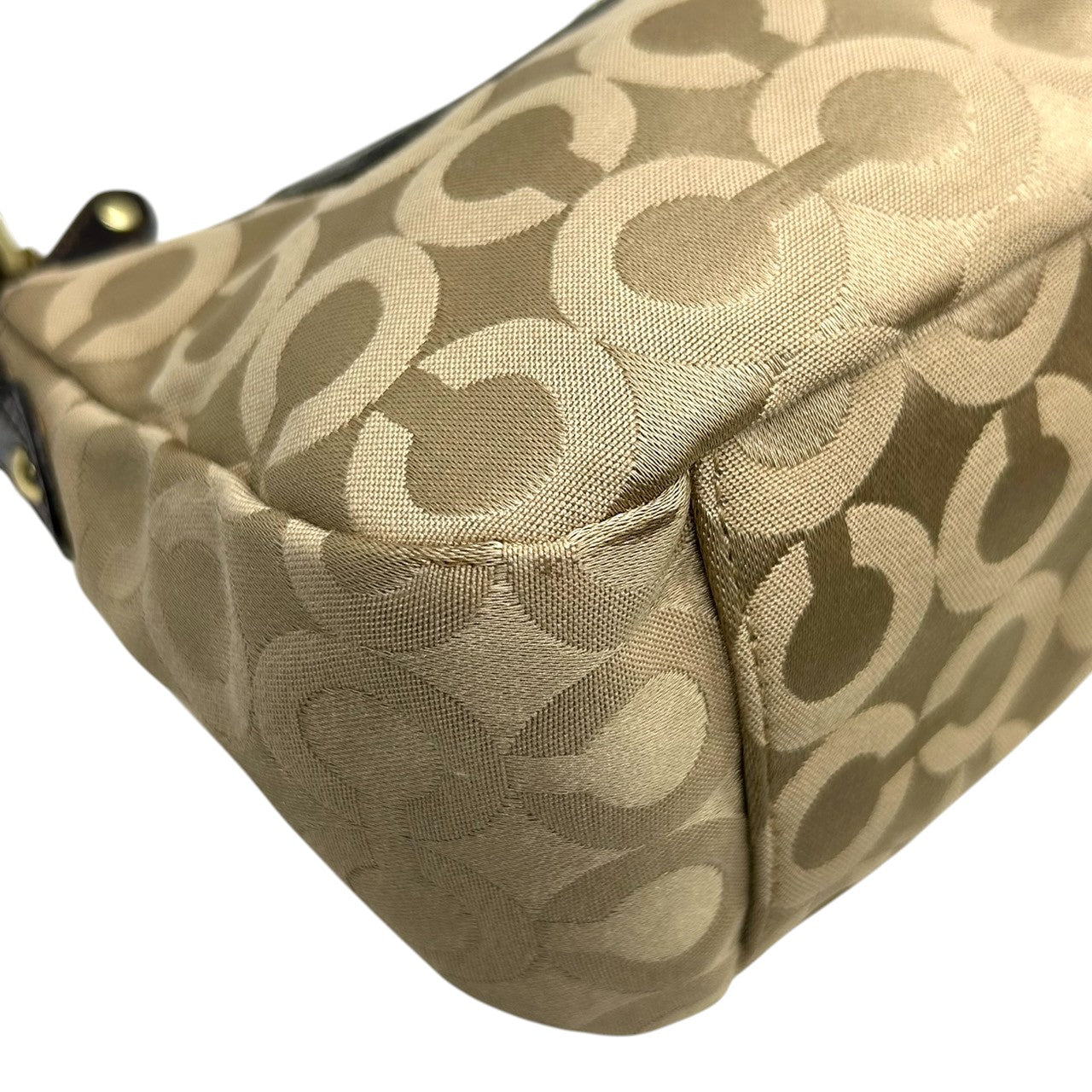 コーチ COACH ハンドバッグ アクセサリーポーチ ワンショルダー 43265 オプアート シグネチャー キャンバス パテント レザー ベージュ ダークブラウン レディース ホース&キャリッジ ゴールド金具 フェミニン エレガント クラシック s80