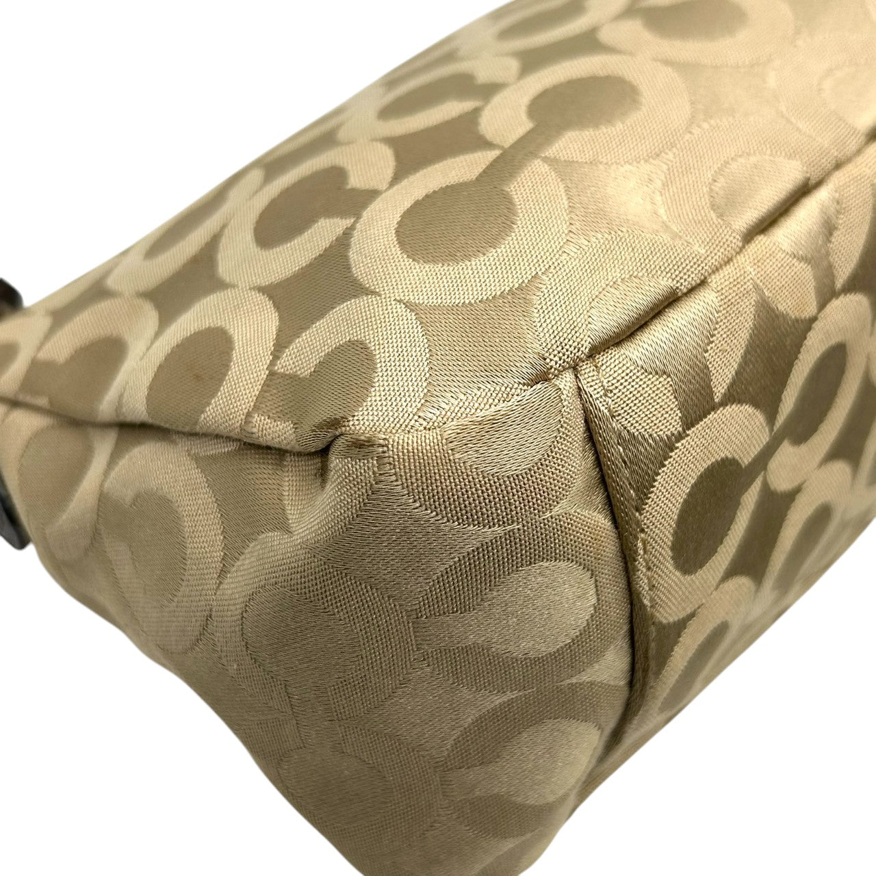 コーチ COACH ハンドバッグ アクセサリーポーチ ワンショルダー 43265 オプアート シグネチャー キャンバス パテント レザー ベージュ ダークブラウン レディース ホース&キャリッジ ゴールド金具 フェミニン エレガント クラシック s80