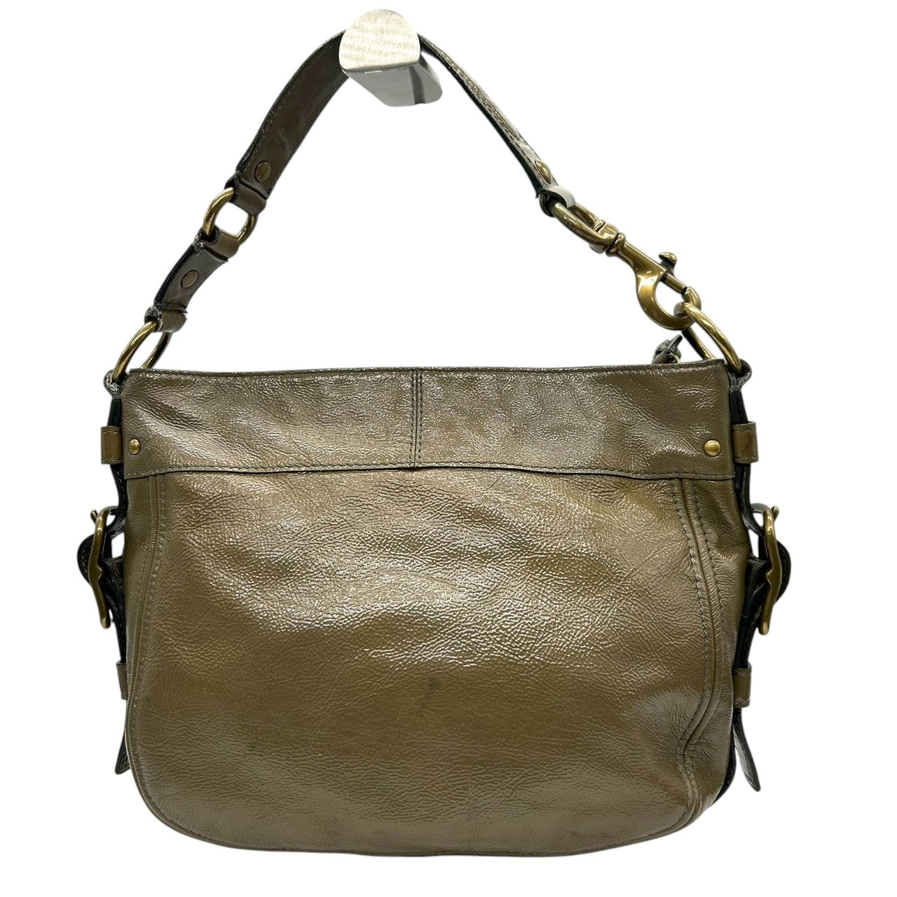 【美品】コーチ COACH ゾーイ ショルダーバッグ ワンショルダー ハンドバッグ F0873-12735 パテントレザー エナメル カーキ グリーン レディース ゴールド金具 エレガント クラシック カジュアル 通勤 通学 U3