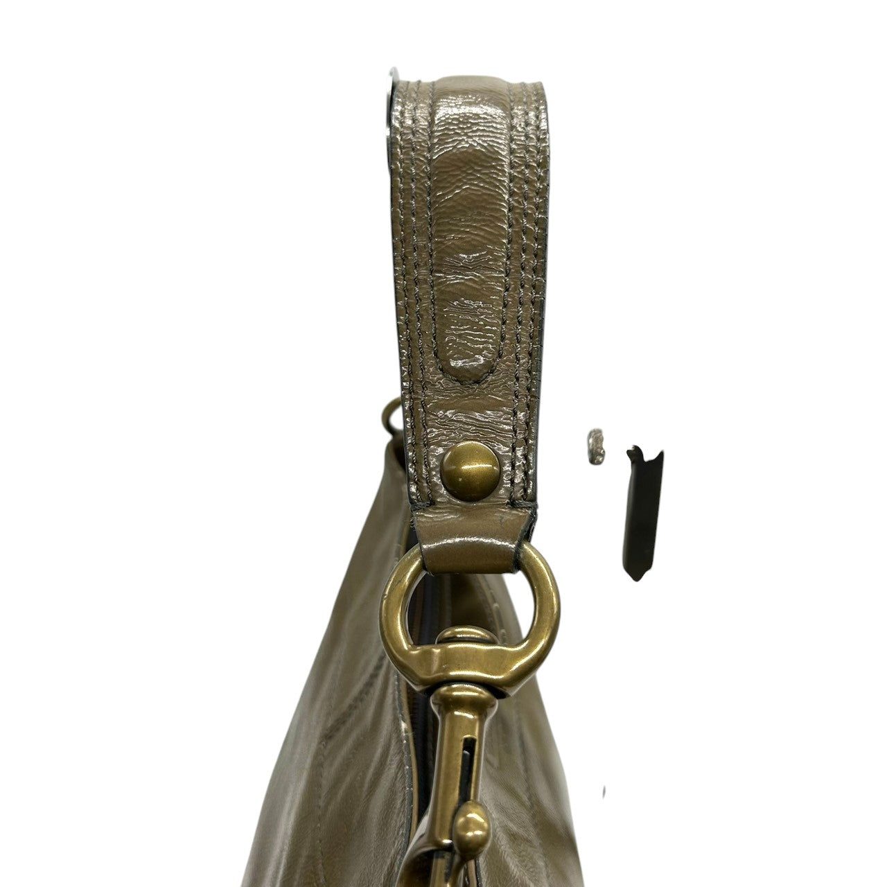 【美品】コーチ COACH ゾーイ ショルダーバッグ ワンショルダー ハンドバッグ F0873-12735 パテントレザー エナメル カーキ グリーン レディース ゴールド金具 エレガント クラシック カジュアル 通勤 通学 U3