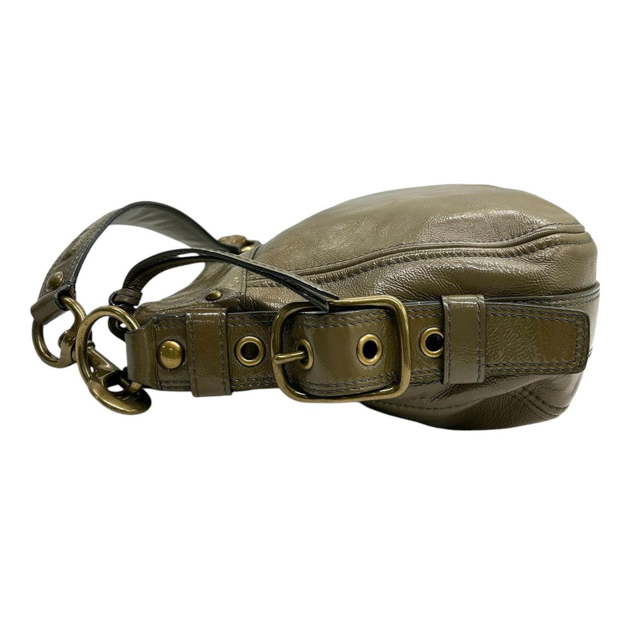 【美品】コーチ COACH ゾーイ ショルダーバッグ ワンショルダー ハンドバッグ F0873-12735 パテントレザー エナメル カーキ グリーン レディース ゴールド金具 エレガント クラシック カジュアル 通勤 通学 U3
