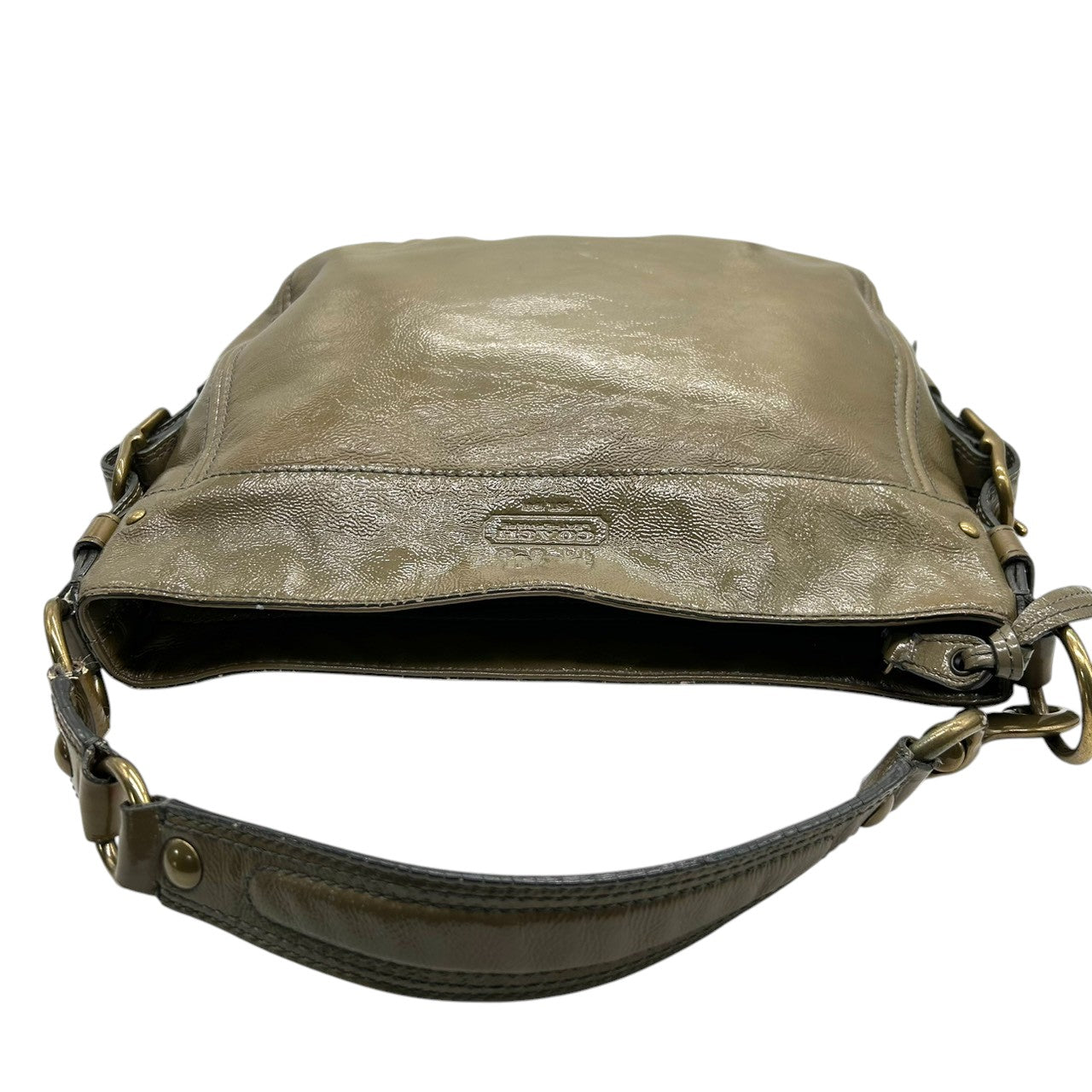 【美品】コーチ COACH ゾーイ ショルダーバッグ ワンショルダー ハンドバッグ F0873-12735 パテントレザー エナメル カーキ グリーン レディース ゴールド金具 エレガント クラシック カジュアル 通勤 通学 U3