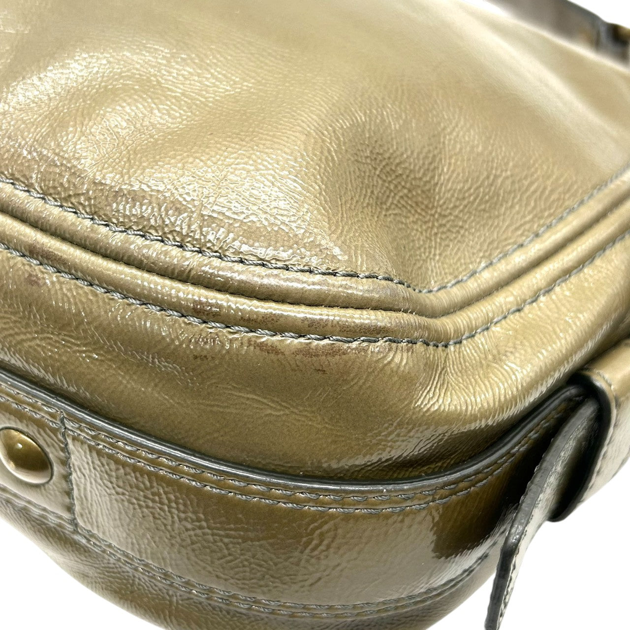 【美品】コーチ COACH ゾーイ ショルダーバッグ ワンショルダー ハンドバッグ F0873-12735 パテントレザー エナメル カーキ グリーン レディース ゴールド金具 エレガント クラシック カジュアル 通勤 通学 U3