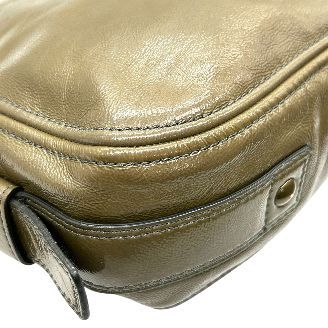 【美品】コーチ COACH ゾーイ ショルダーバッグ ワンショルダー ハンドバッグ F0873-12735 パテントレザー エナメル カーキ グリーン レディース ゴールド金具 エレガント クラシック カジュアル 通勤 通学 U3