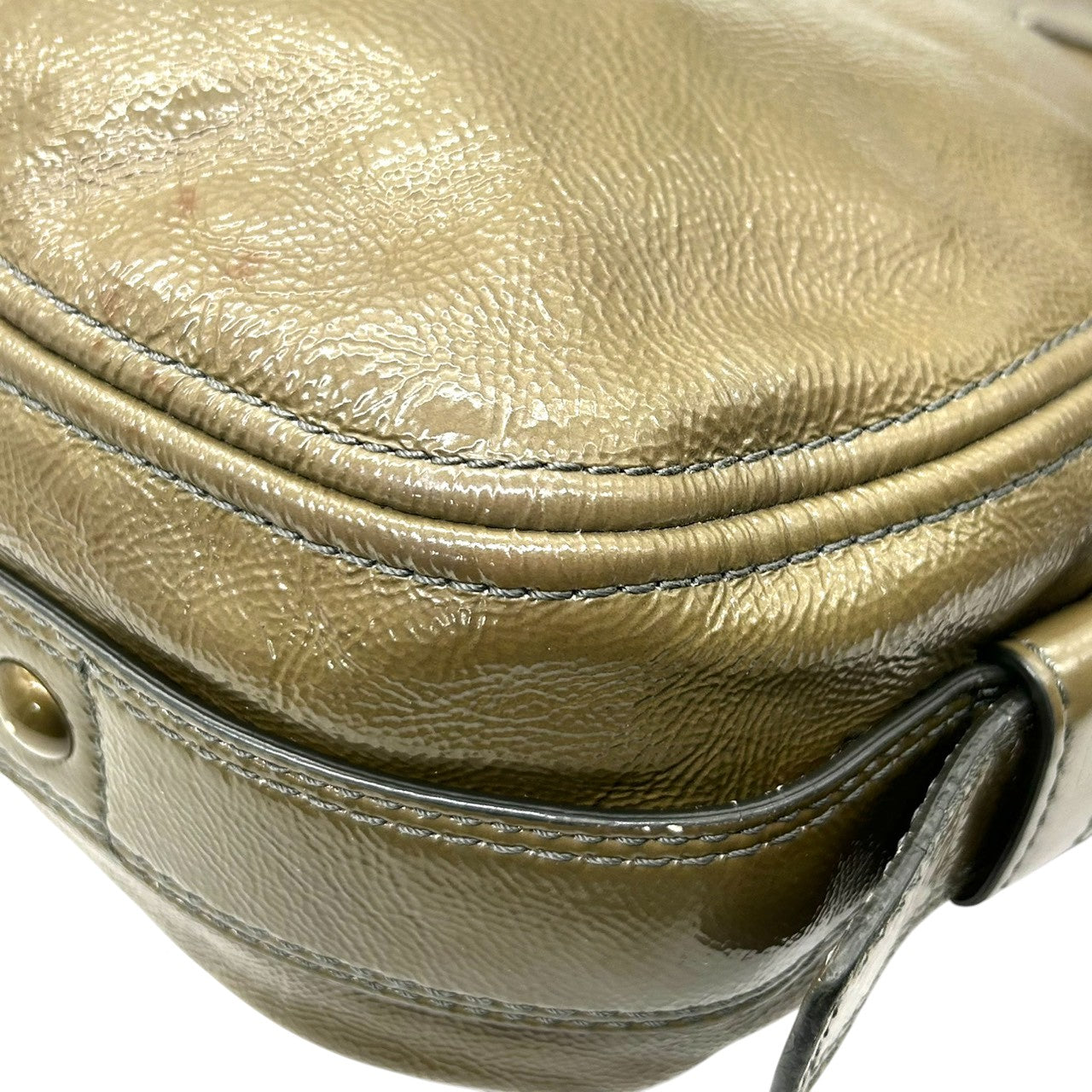 【美品】コーチ COACH ゾーイ ショルダーバッグ ワンショルダー ハンドバッグ F0873-12735 パテントレザー エナメル カーキ グリーン レディース ゴールド金具 エレガント クラシック カジュアル 通勤 通学 U3