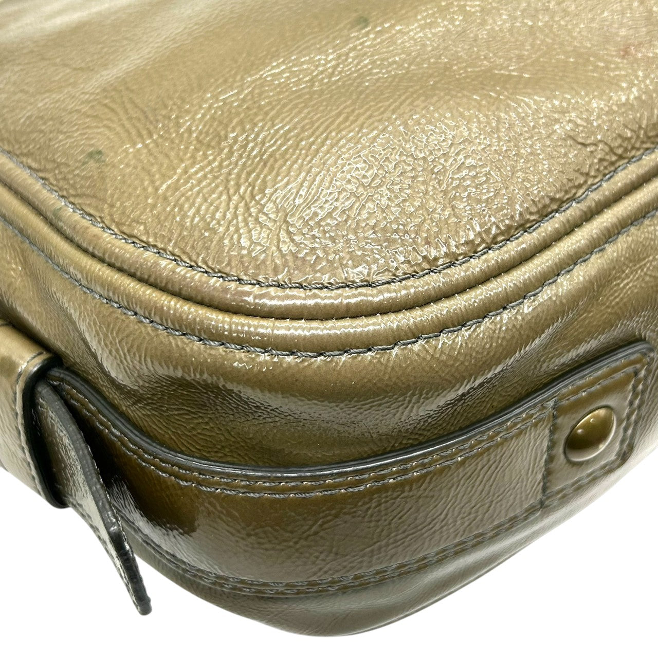 【美品】コーチ COACH ゾーイ ショルダーバッグ ワンショルダー ハンドバッグ F0873-12735 パテントレザー エナメル カーキ グリーン レディース ゴールド金具 エレガント クラシック カジュアル 通勤 通学 U3