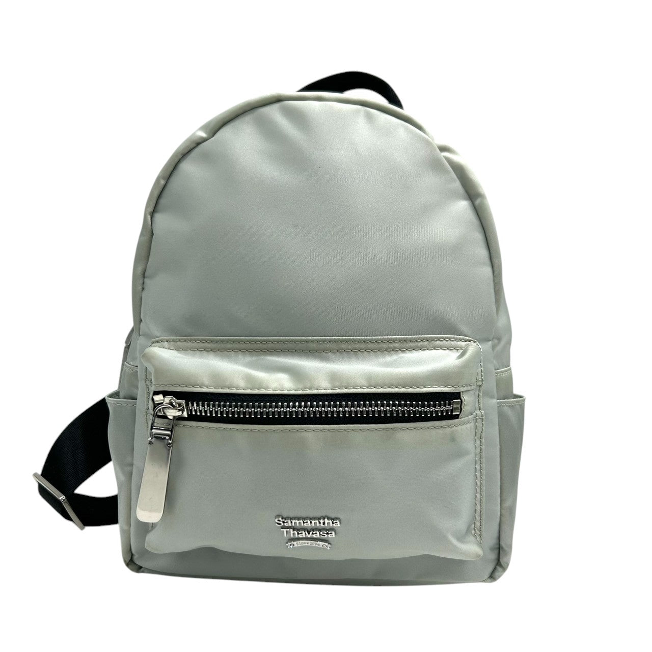 サマンサタバサ ミニリュック バックパック デイパック ナイロン メタリック シルバー ライトブルー ロゴ レディース 軽量 カジュアル フェミニン ガーリー 普段使い デート お出かけ U3