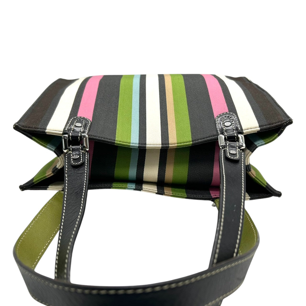 ケイトスペード kate spade トートバッグ ハンドバッグ ワンショルダー 肩掛け A4収納可 ストライプ マルチカラー キャンバス レザー ブラック レディース 通勤 通学 カジュアル カラフル ポップデザイン s41