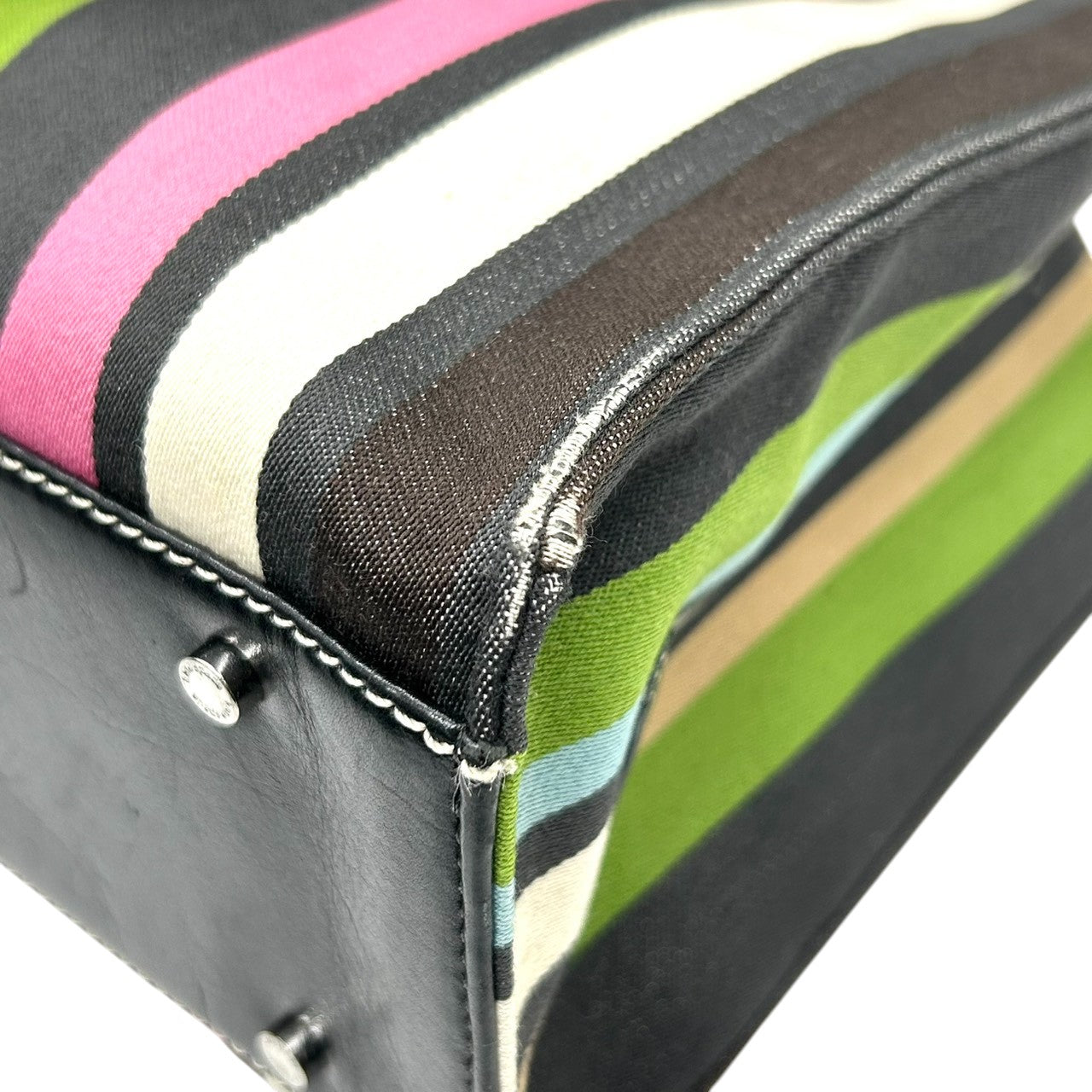 ケイトスペード kate spade トートバッグ ハンドバッグ ワンショルダー 肩掛け A4収納可 ストライプ マルチカラー キャンバス レザー ブラック レディース 通勤 通学 カジュアル カラフル ポップデザイン s41