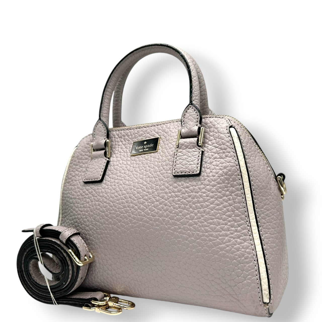 【美品】ケイトスペード 2WAY ハンドバッグ ショルダーバッグ 斜め掛け可 ミニボストン ドーム型 レザー パープル ラベンダー ゴールド金具 レディース エレガント フェミニン かわいい 通勤 デート 自立可 s41