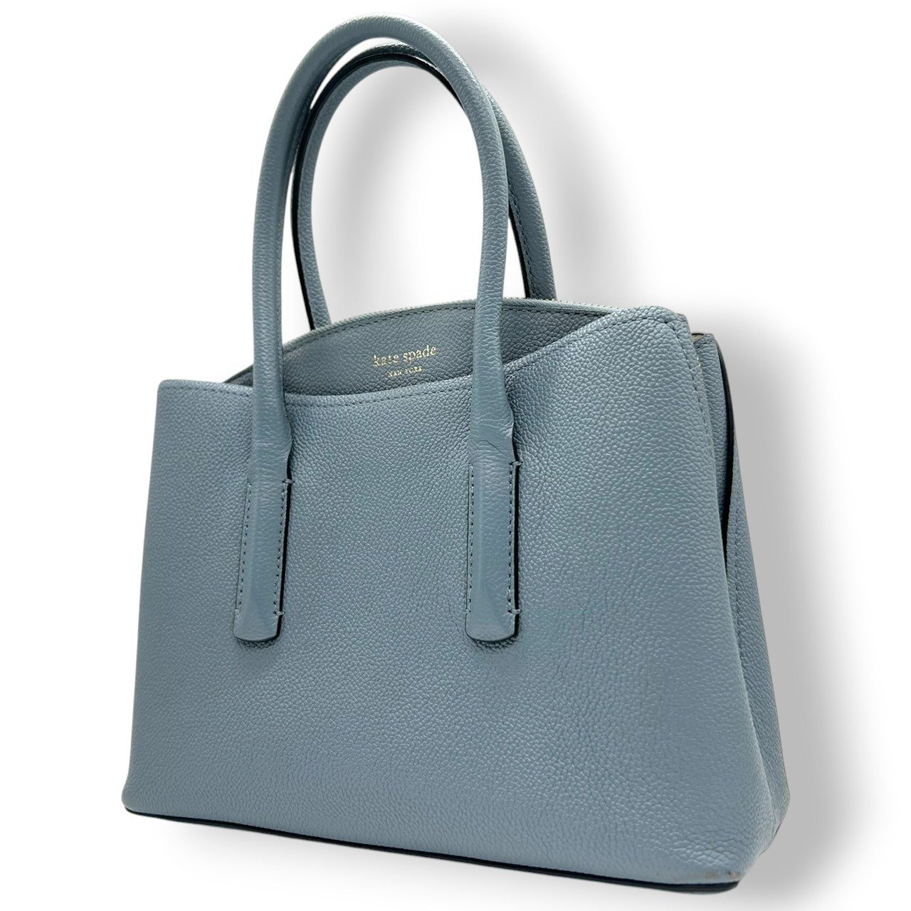 ケイトスペード ハンドバッグ トートバッグ レザー 本革 ペブルレザー ブルー くすみブルー ロゴプレート シルバー金具 レディース 通勤 通学 ビジネス フォーマル エレガント 大人かわいい 自立可 s70