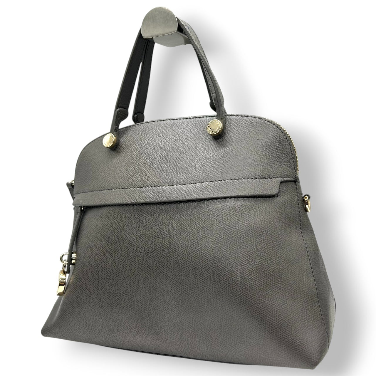 【訳あり】フルラ FURLA パイパー ハンドバッグ ドーム型 自立可 レザー サフィアーノ グレー ゴールド金具 カデナ 南京錠 レディース 通勤 通学 ビジネス フォーマル エレガント 上品 s77