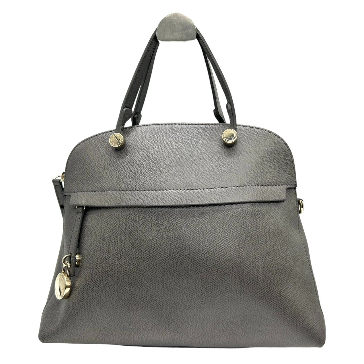 【訳あり】フルラ FURLA パイパー ハンドバッグ ドーム型 自立可 レザー サフィアーノ グレー ゴールド金具 カデナ 南京錠 レディース 通勤 通学 ビジネス フォーマル エレガント 上品 s77