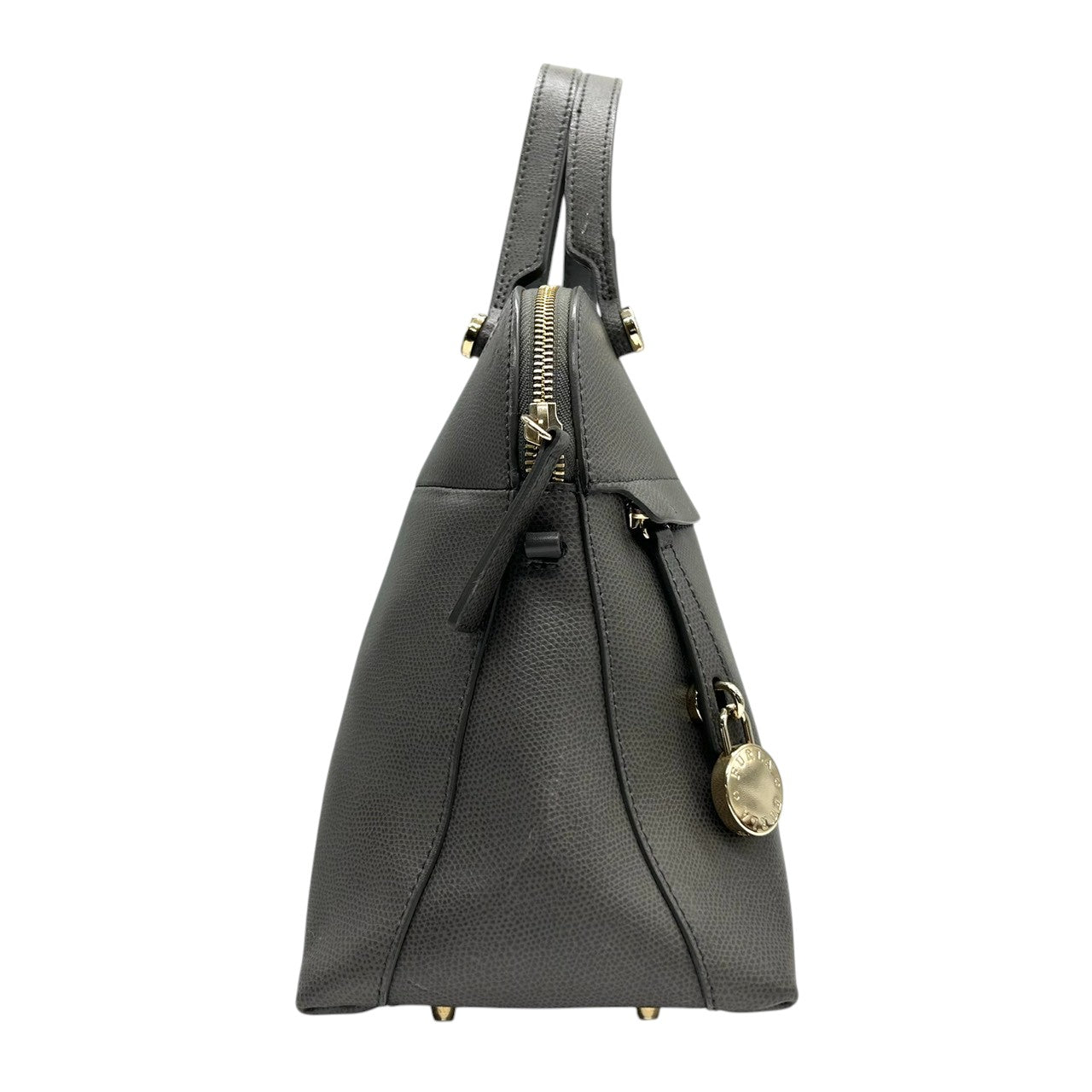 【訳あり】フルラ FURLA パイパー ハンドバッグ ドーム型 自立可 レザー サフィアーノ グレー ゴールド金具 カデナ 南京錠 レディース 通勤 通学 ビジネス フォーマル エレガント 上品 s77