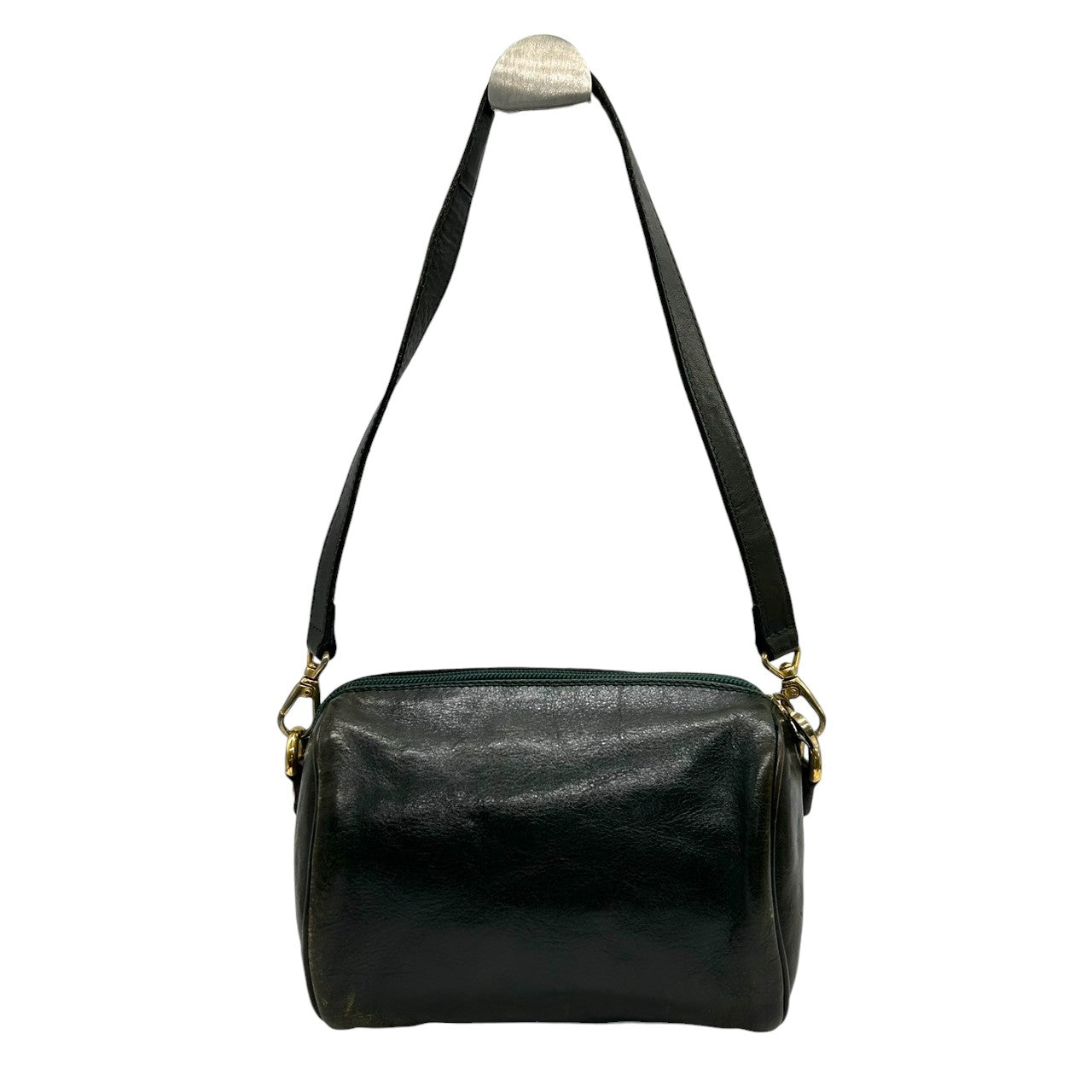 ヒロフ HIROFU 2WAY ショルダーバッグ ポシェット ミニバッグ 斜め掛け可 Hロゴ ドラム 筒型 レザー 本革 ダークグリーン 緑 ヴィンテージ クラシック レディース ハンドバッグ コンパクト レトロ s77