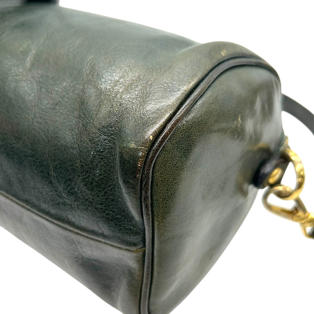 ヒロフ HIROFU 2WAY ショルダーバッグ ポシェット ミニバッグ 斜め掛け可 Hロゴ ドラム 筒型 レザー 本革 ダークグリーン 緑 ヴィンテージ クラシック レディース ハンドバッグ コンパクト レトロ s77