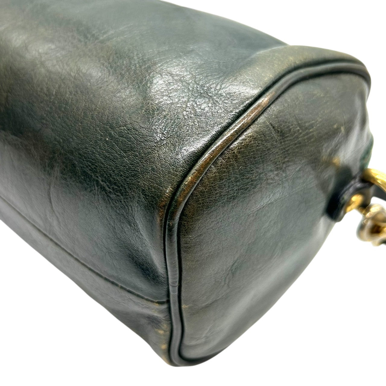 ヒロフ HIROFU 2WAY ショルダーバッグ ポシェット ミニバッグ 斜め掛け可 Hロゴ ドラム 筒型 レザー 本革 ダークグリーン 緑 ヴィンテージ クラシック レディース ハンドバッグ コンパクト レトロ s77