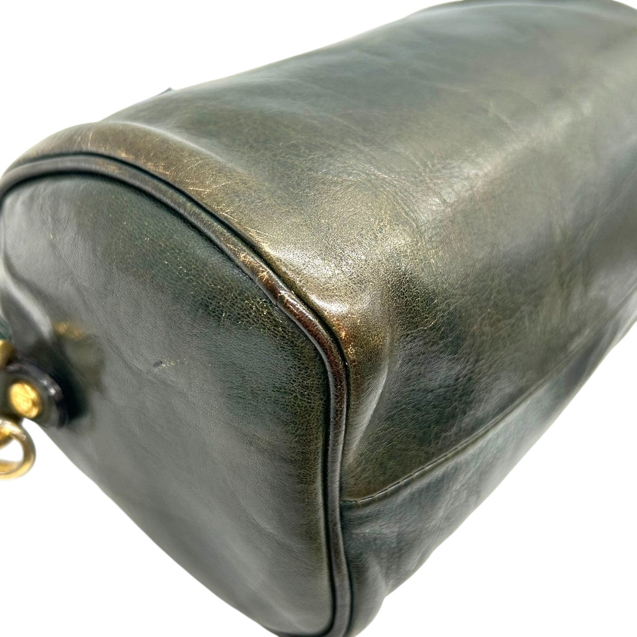 ヒロフ HIROFU 2WAY ショルダーバッグ ポシェット ミニバッグ 斜め掛け可 Hロゴ ドラム 筒型 レザー 本革 ダークグリーン 緑 ヴィンテージ クラシック レディース ハンドバッグ コンパクト レトロ s77