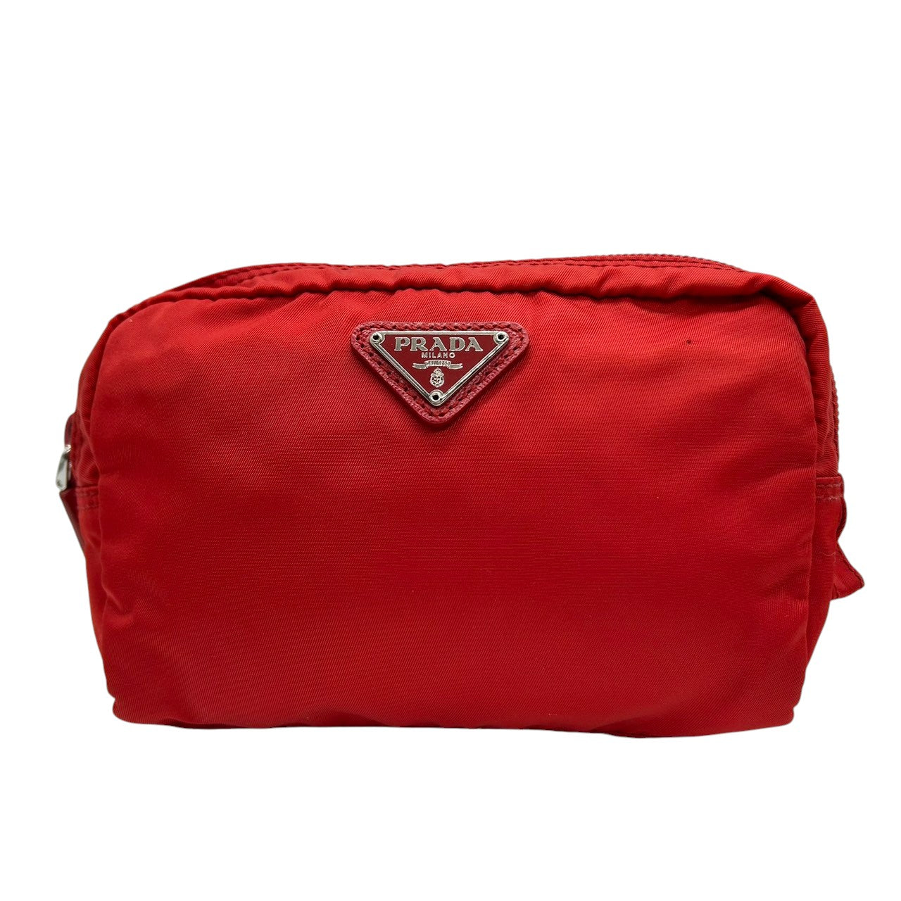 プラダ PRADA ポーチ 化粧ポーチ コスメポーチ 小物入れ 三角ロゴプレート トライアングルロゴ テスートナイロン レッド 赤 レディース コンパクト 定番 人気 おしゃれ かわいい ヴィンテージ s77