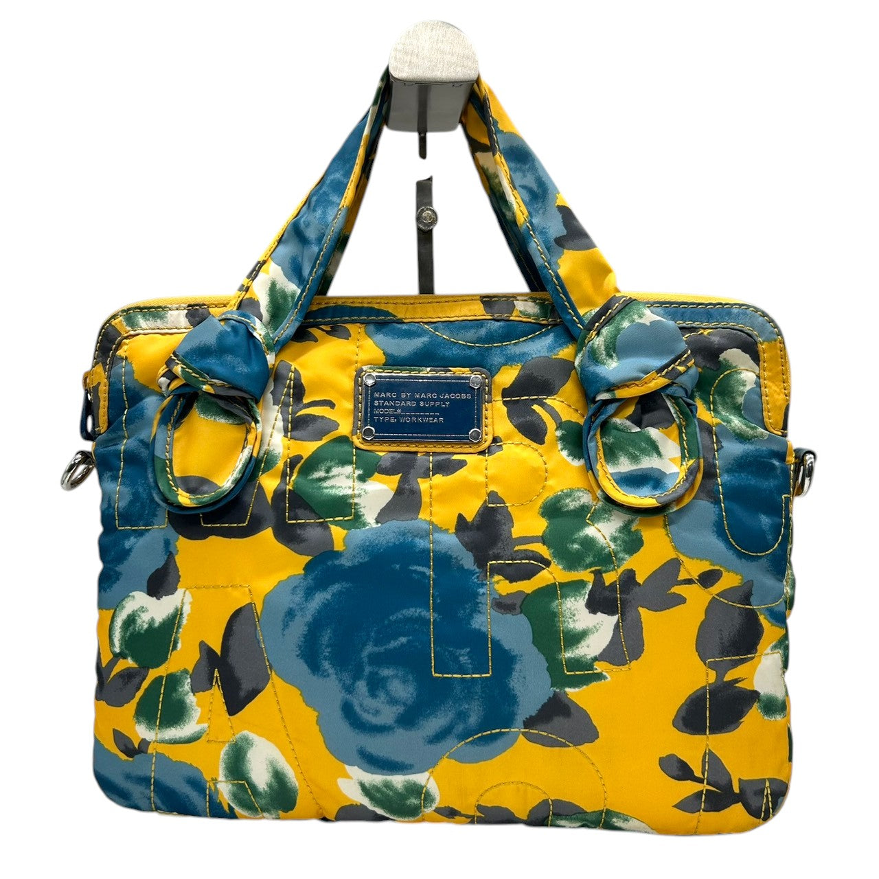 【美品】マークバイマークジェイコブス PCケース ビジネスバッグ 2WAY ショルダーバッグ 斜め掛け可 花柄 ナイロン イエロー A4収納可 ラップトップケース 13インチ 14インチ レディース ポップ おしゃれ s77