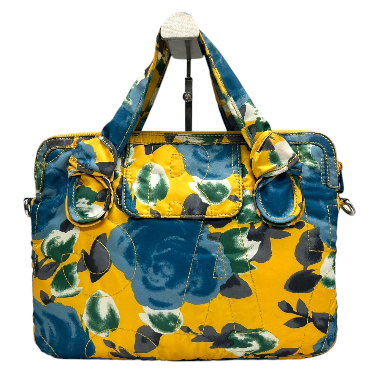 【美品】マークバイマークジェイコブス PCケース ビジネスバッグ 2WAY ショルダーバッグ 斜め掛け可 花柄 ナイロン イエロー A4収納可 ラップトップケース 13インチ 14インチ レディース ポップ おしゃれ s77