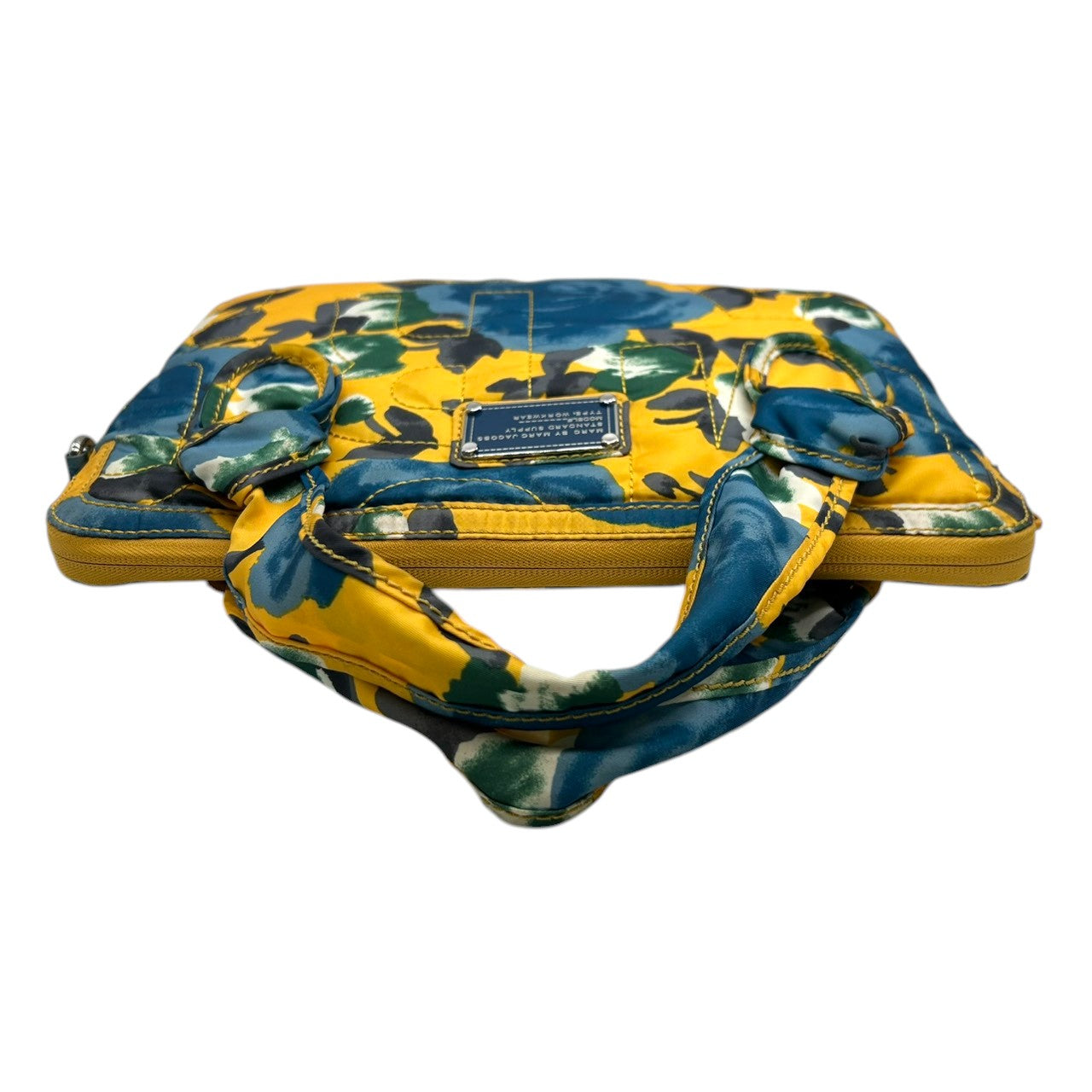 【美品】マークバイマークジェイコブス PCケース ビジネスバッグ 2WAY ショルダーバッグ 斜め掛け可 花柄 ナイロン イエロー A4収納可 ラップトップケース 13インチ 14インチ レディース ポップ おしゃれ s77