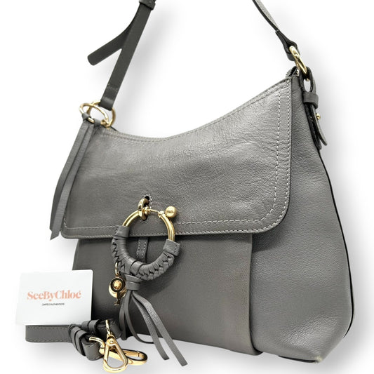 シーバイクロエ ジョアン JOAN 2WAY ショルダーバッグ ハンドバッグ 斜め掛け可 ワンショルダー レザー 本革 グレー Oリング キーチャーム タッセル ゴールド金具 レディース フェミニン カード付き s77