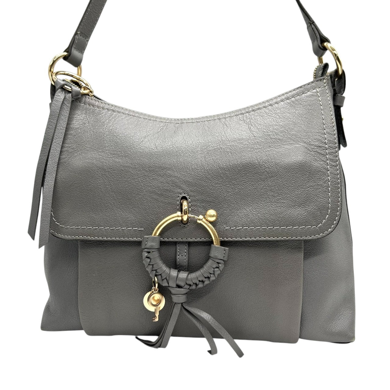 シーバイクロエ ジョアン JOAN 2WAY ショルダーバッグ ハンドバッグ 斜め掛け可 ワンショルダー レザー 本革 グレー Oリング キーチャーム タッセル ゴールド金具 レディース フェミニン カード付き s77
