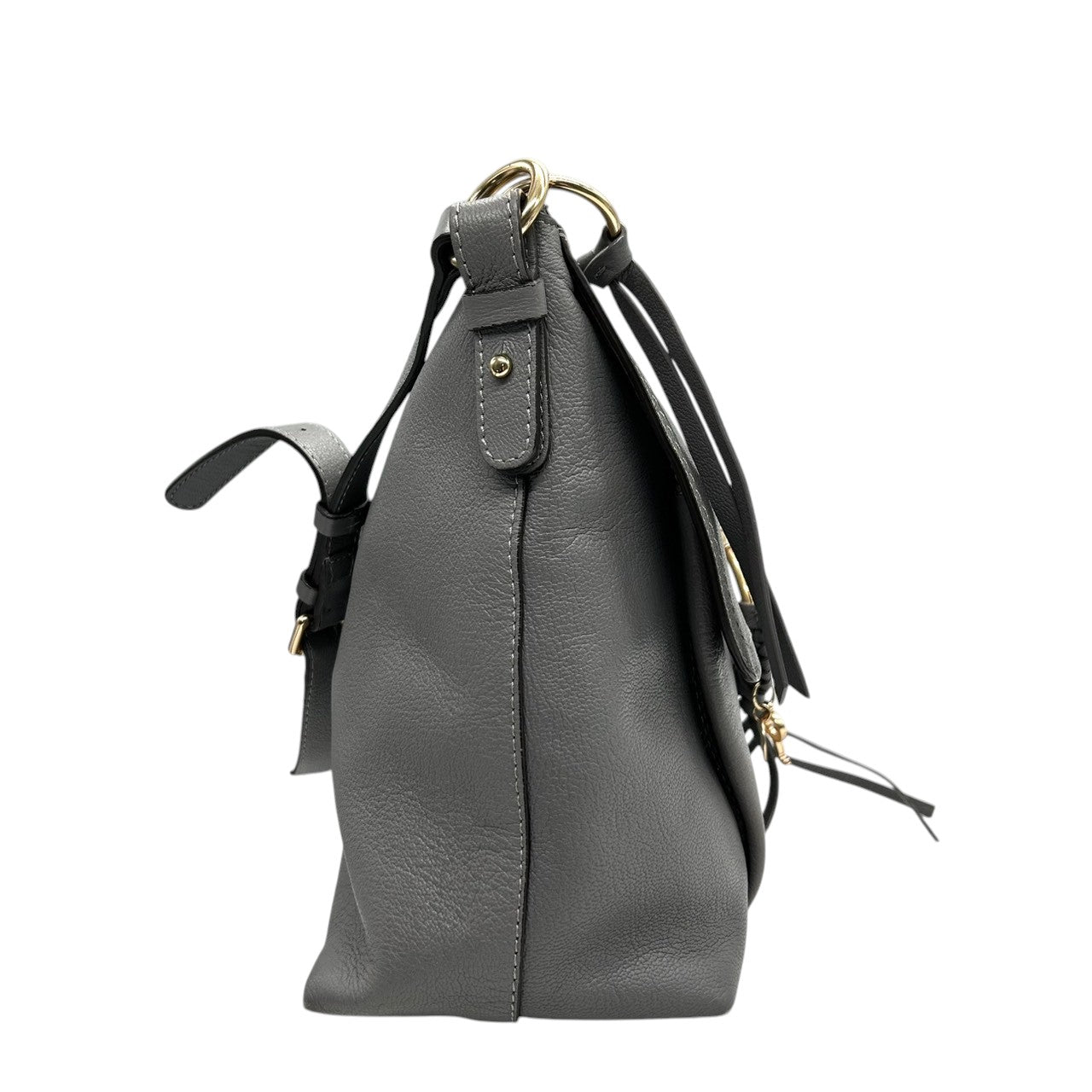 シーバイクロエ ジョアン JOAN 2WAY ショルダーバッグ ハンドバッグ 斜め掛け可 ワンショルダー レザー 本革 グレー Oリング キーチャーム タッセル ゴールド金具 レディース フェミニン カード付き s77