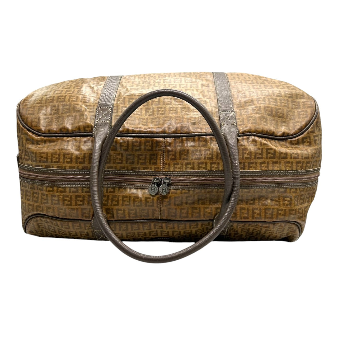 フェンディ FENDI ボストンバッグ 2WAY ショルダーバッグ ズッカ柄 FFロゴ PVC レザー ブラウン 大容量 旅行鞄 メンズ レディース ユニセックス ヴィンテージ クラシック オールドフェンディ 斜め掛け可 X3