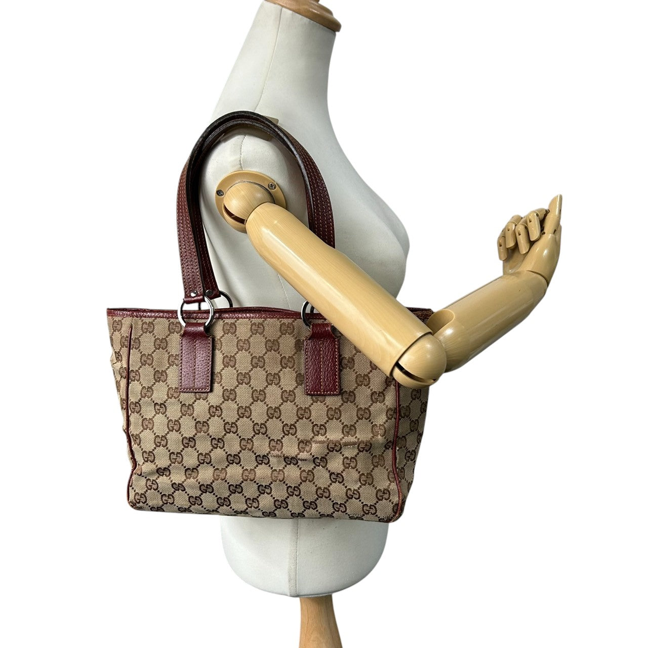 グッチ GUCCI GGキャンバス トートバッグ 113019 ハンドバッグ ワンショルダー 肩掛け可 レザー 本革 ブラウン レッド レディース 定番人気 ヴィンテージ クラシック オールドグッチ 通勤 通学 s5