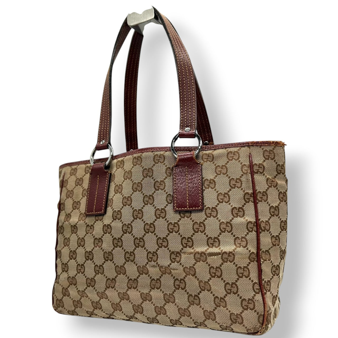 グッチ GUCCI GGキャンバス トートバッグ 113019 ハンドバッグ ワンショルダー 肩掛け可 レザー 本革 ブラウン レッド レディース 定番人気 ヴィンテージ クラシック オールドグッチ 通勤 通学 s5