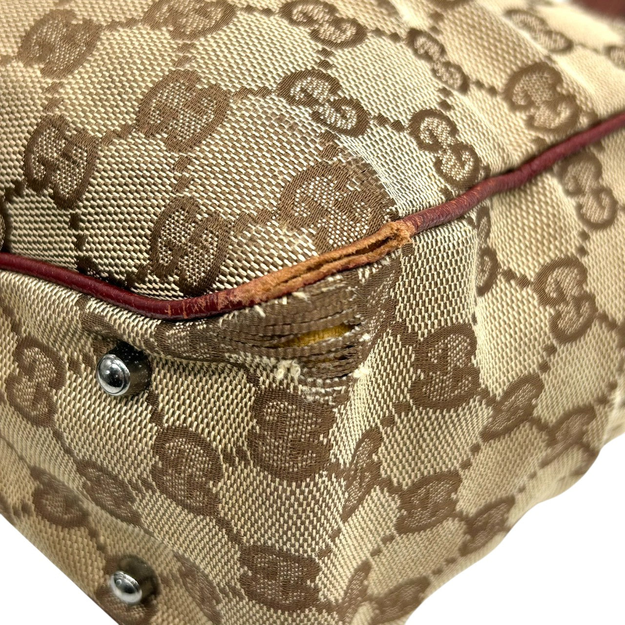 グッチ GUCCI GGキャンバス トートバッグ 113019 ハンドバッグ ワンショルダー 肩掛け可 レザー 本革 ブラウン レッド レディース 定番人気 ヴィンテージ クラシック オールドグッチ 通勤 通学 s5