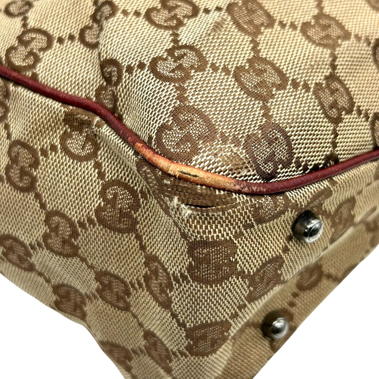 グッチ GUCCI GGキャンバス トートバッグ 113019 ハンドバッグ ワンショルダー 肩掛け可 レザー 本革 ブラウン レッド レディース 定番人気 ヴィンテージ クラシック オールドグッチ 通勤 通学 s5